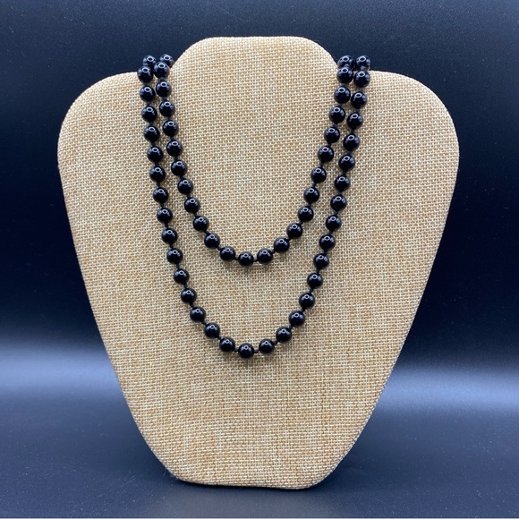 Black Glass Beads Necklace Over-The-Head Style - Picture 6 of 11